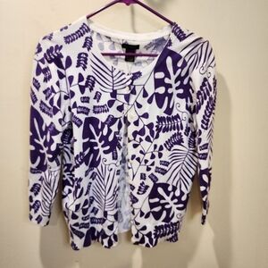 New Options White And Purple cotton blend button Down Cardigan  L new with tags
